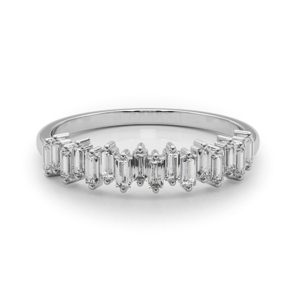 Platinum Baguette Diamond Bar Set White Gold Band with Shared Prong Setting