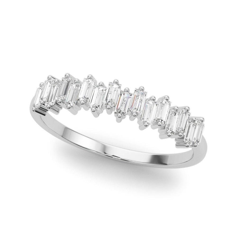 Platinum Baguette Diamond Bar Set White Gold Band with Shared Prong Setting