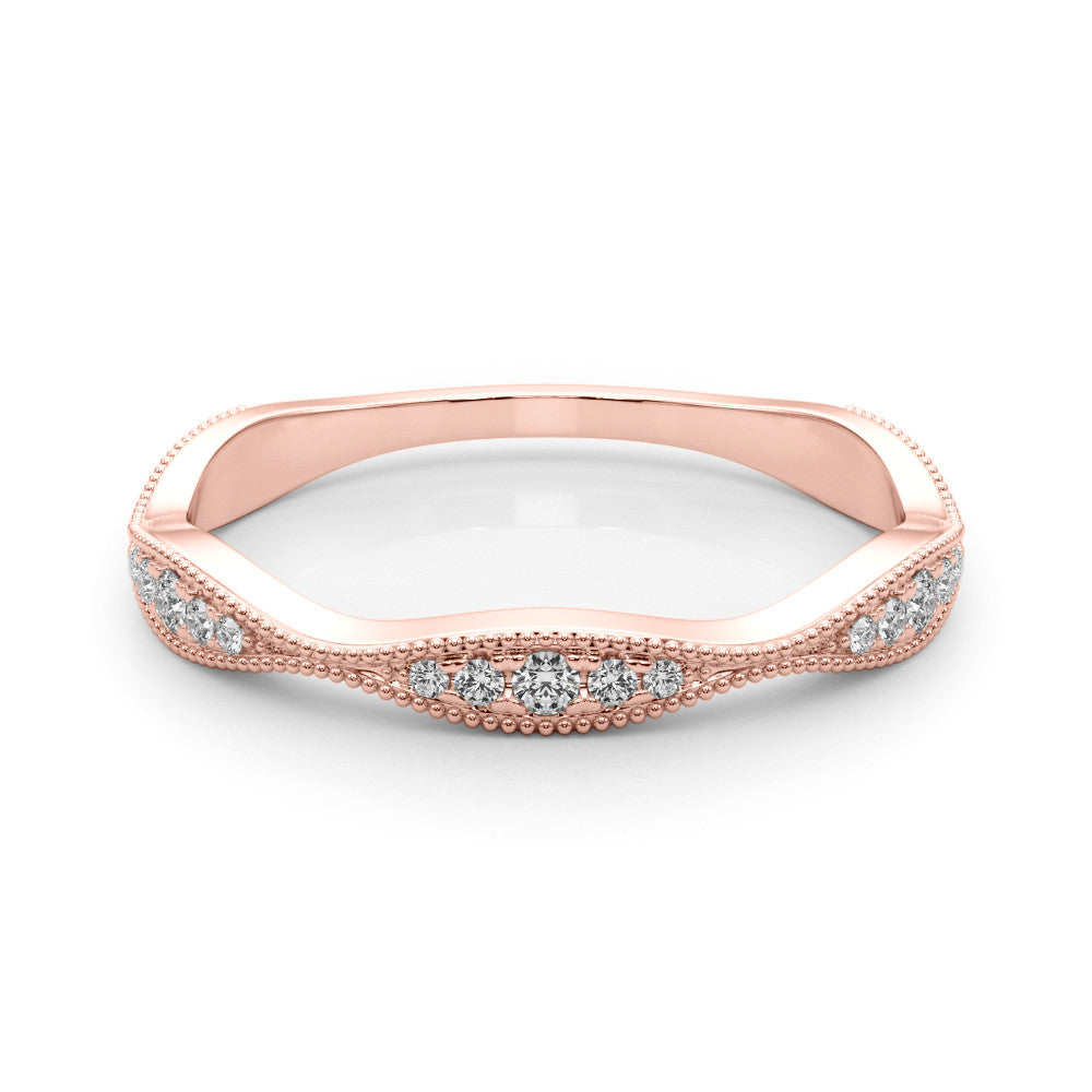 Rose gold Milgrain Diamond Marquise Curved Band with Pavé Setting