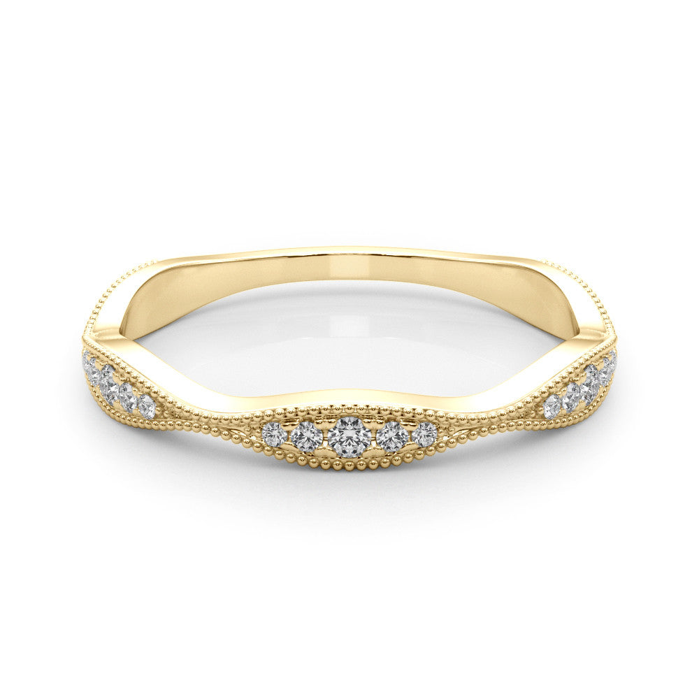 Yellow gold Milgrain Diamond Marquise Curved Band with Pavé Setting