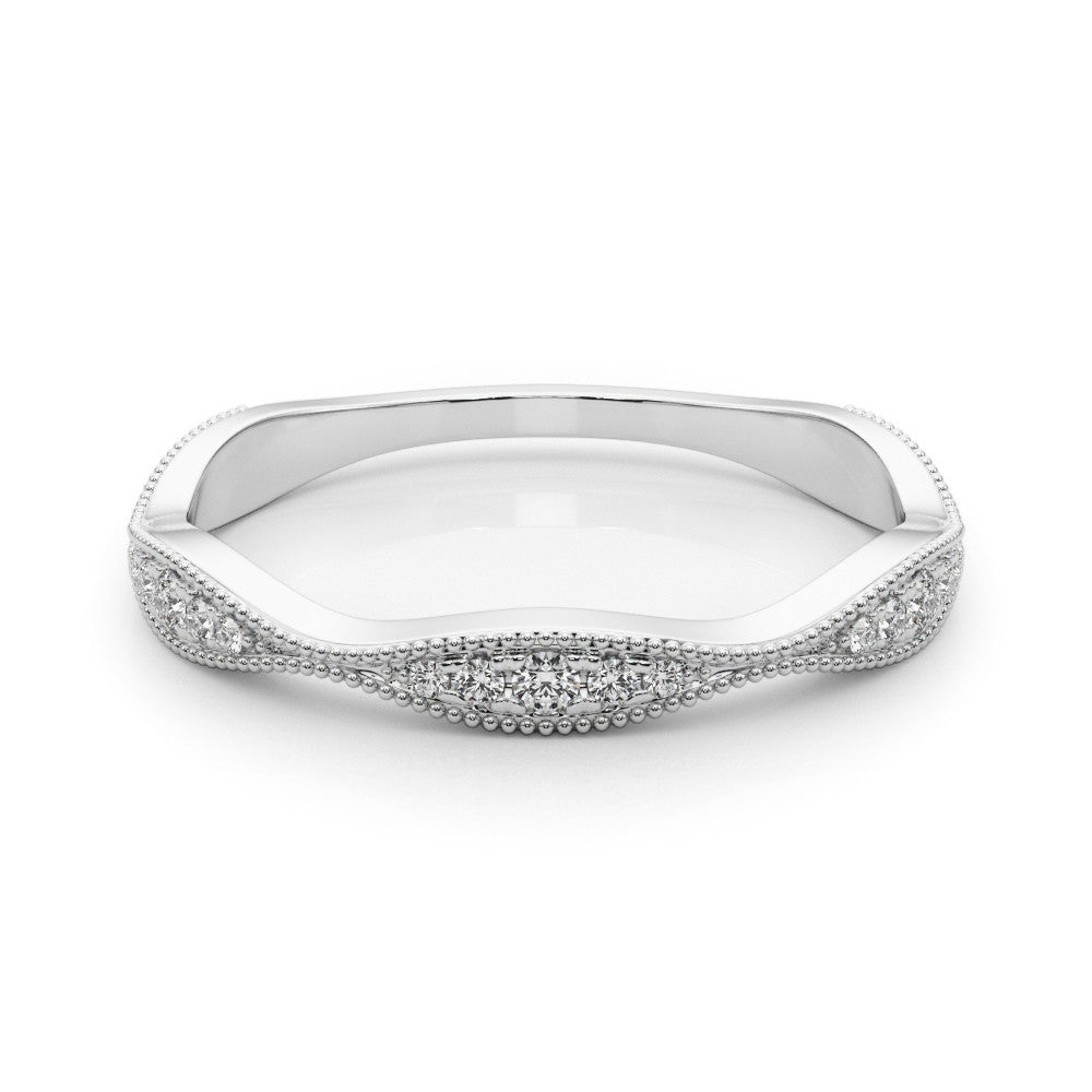 Silver Milgrain Diamond Marquise Curved Band with Pavé Setting