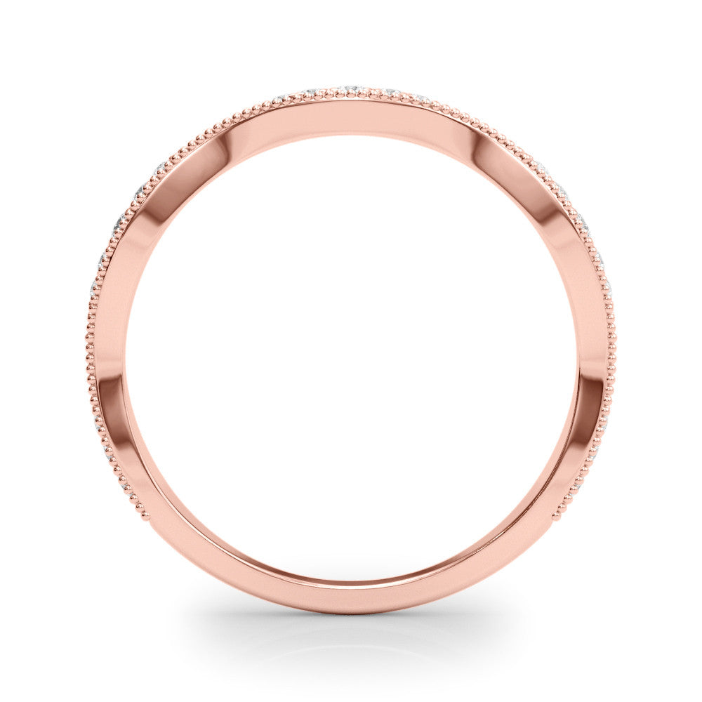 Rose gold Milgrain Diamond Marquise Curved Band with Pavé Setting