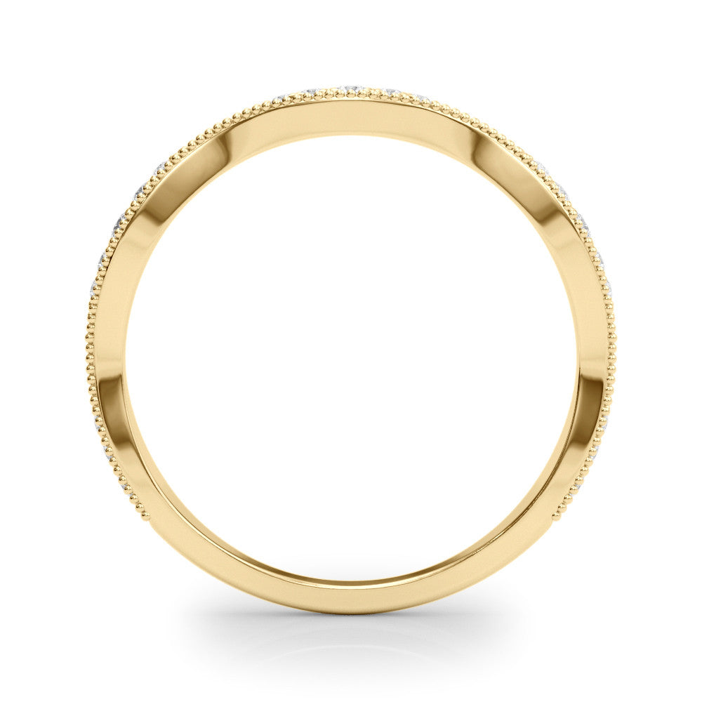 Yellow gold Milgrain Diamond Marquise Curved Band with Pavé Setting