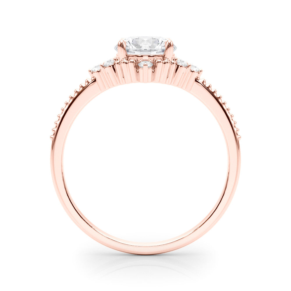 Rose gold Round Brilliant Diamond with Cluster Setting on a Beaded Band and Four-Prong Setting