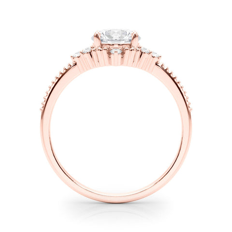 Rose gold Round Brilliant Diamond with Cluster Setting on a Beaded Band and Four-Prong Setting