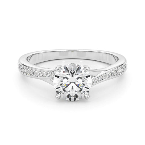Platinum Round Solitaire Pavé Band with Four-Prong Setting