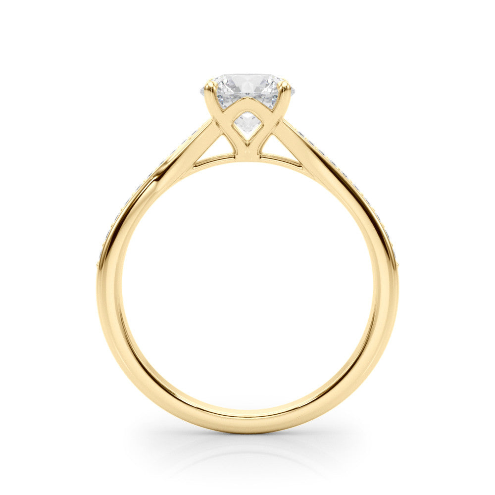 Yellow gold Round Solitaire Pavé Band with Four-Prong Setting