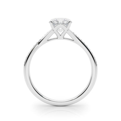 Platinum Round Solitaire Pavé Band with Four-Prong Setting