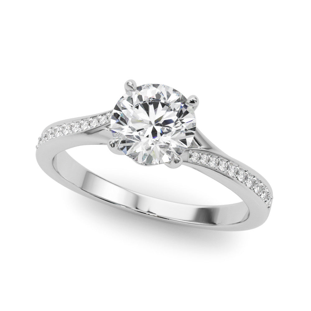 Platinum Round Solitaire Pavé Band with Four-Prong Setting
