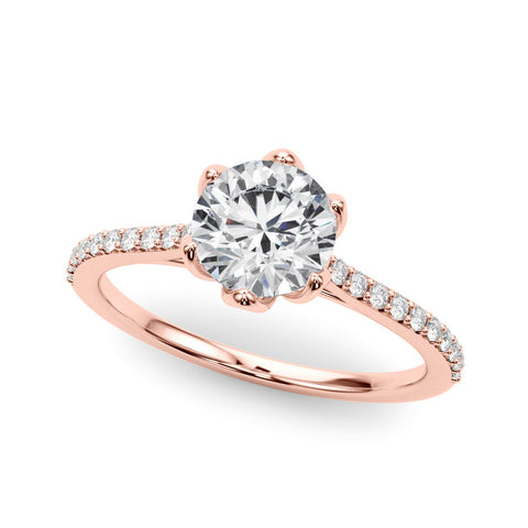 Rose gold Oval Solitaire Diamond Engagement Ring with Pave Band and Six-Prong Setting