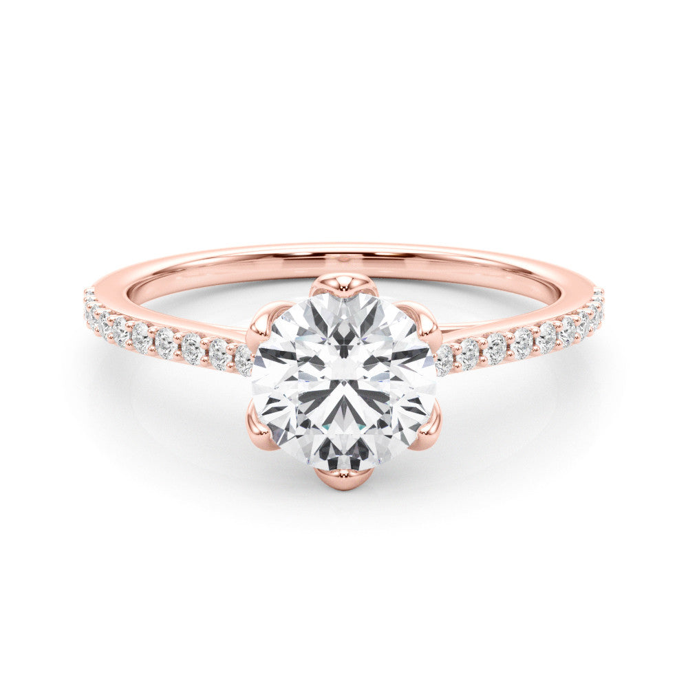 Rose gold Marquise Solitaire Diamond Engagement Ring with Pave Band and Six-Prong Setting