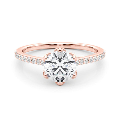 Rose gold Emerald Solitaire Diamond Engagement Ring with Pave Band and Six-Prong Setting
