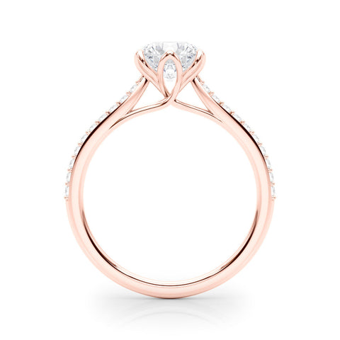 Rose gold Cushion Solitaire Diamond Engagement Ring with Pave Band and Six-Prong Setting