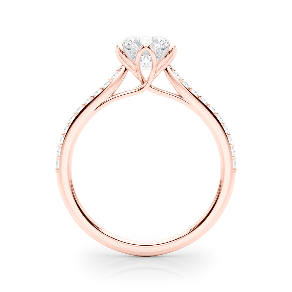 Rose gold Princess Solitaire Diamond Engagement Ring with Pave Band and Six-Prong Setting