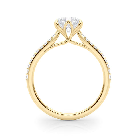 Yellow gold Emerald Solitaire Diamond Engagement Ring with Pave Band and Six-Prong Setting