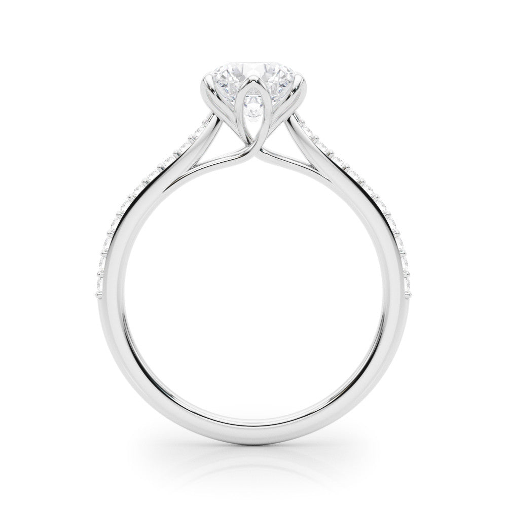 White gold Heart Solitaire Diamond Engagement Ring with Pave Band and Six-Prong Setting