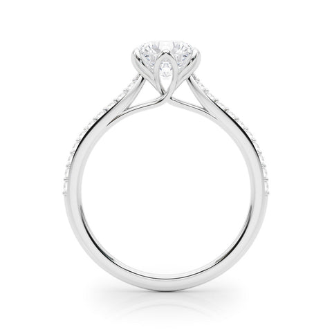 Platinum Heart Solitaire Diamond Engagement Ring with Pave Band and Six-Prong Setting