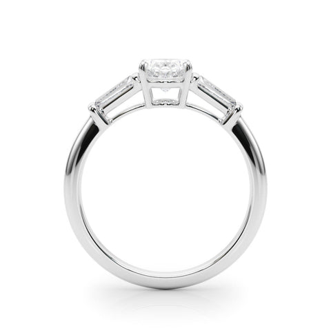 White gold Oval Cut Diamond Ring with Tapered Baguette Side Stones on a Platinum Band with Four-Prong Setting