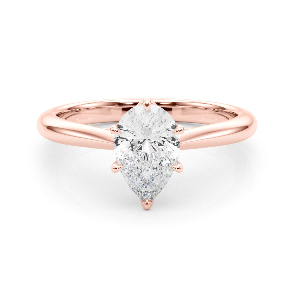 Rose gold Solitaire Pear Cut Diamond Ring with Tapered Band and Six-Prong Setting