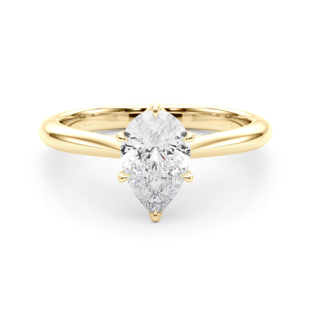 Yellow gold Solitaire Pear Cut Diamond Ring with Tapered Band and Six-Prong Setting
