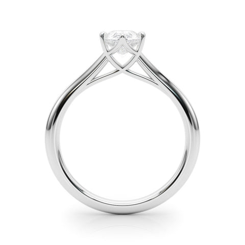 Silver Solitaire Pear Cut Diamond Ring with Tapered Band and Six-Prong Setting