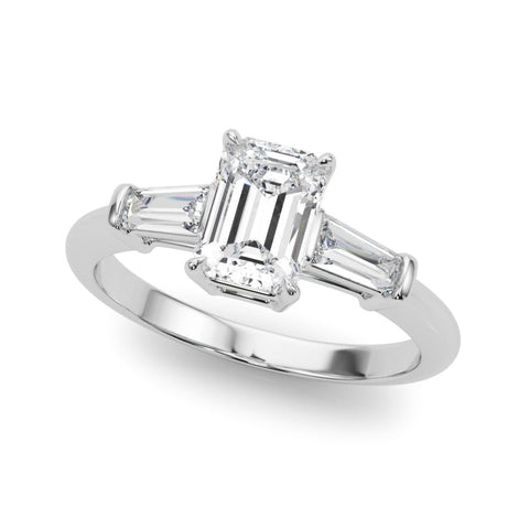 White gold Marquise Cut Diamond Ring with Tapered Baguette Side Stones on a Platinum Band with Four-Prong Setting