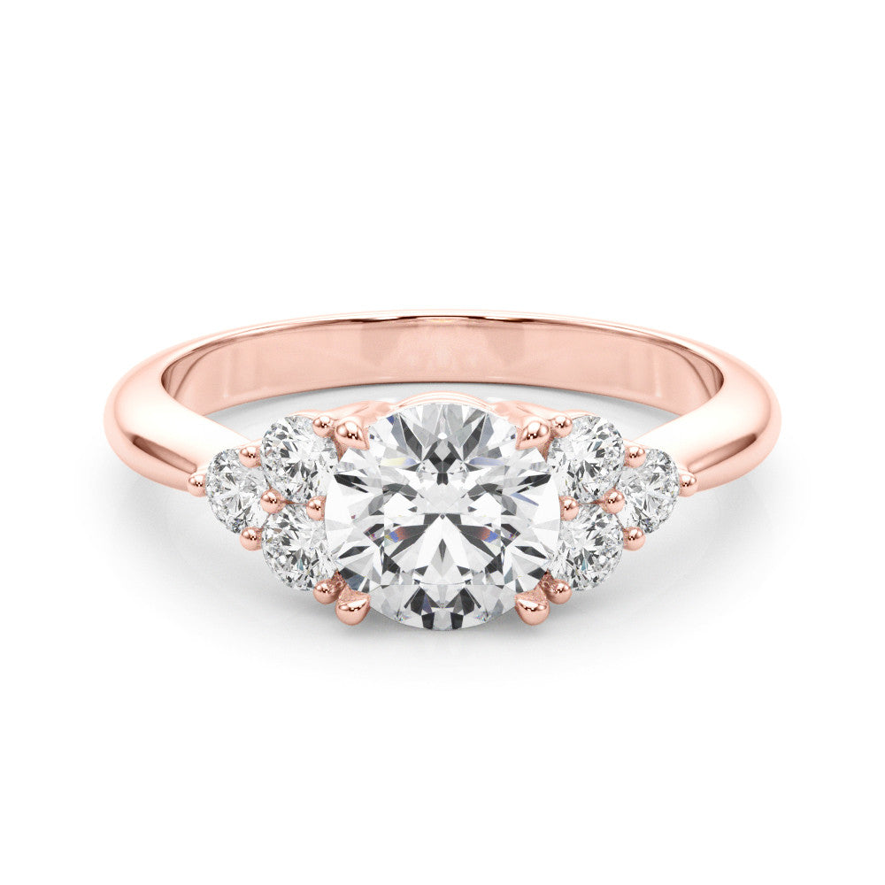 Rose gold Round Brilliant Diamond Cluster Accent Solitaire Ring with Prong Setting
