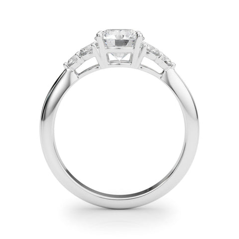 Platinum Round Brilliant Diamond Cluster Accent Solitaire Ring with Prong Setting