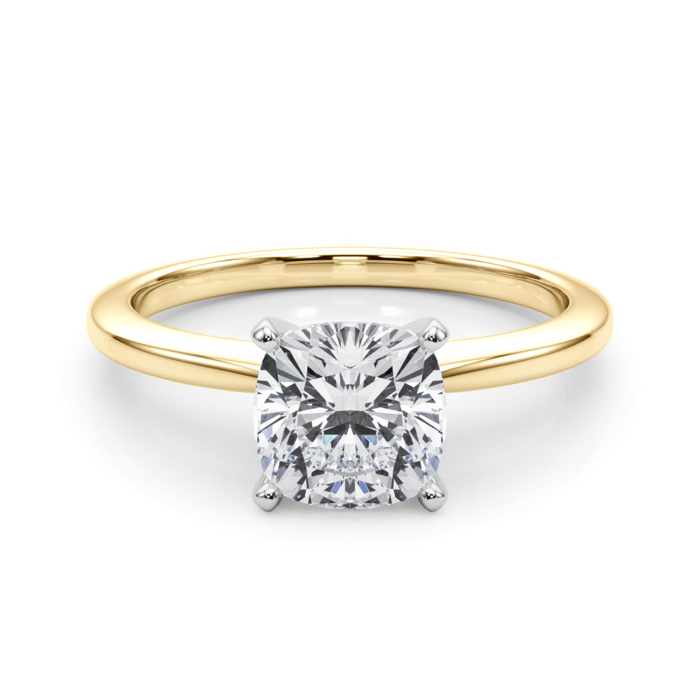 Yellow gold Cushion Solitaire Engagement Ring with Classic Band and Four-Prong Setting