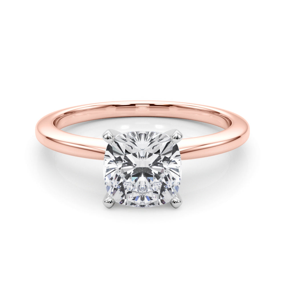 Rose gold Cushion Solitaire Engagement Ring with Classic Band and Four-Prong Setting
