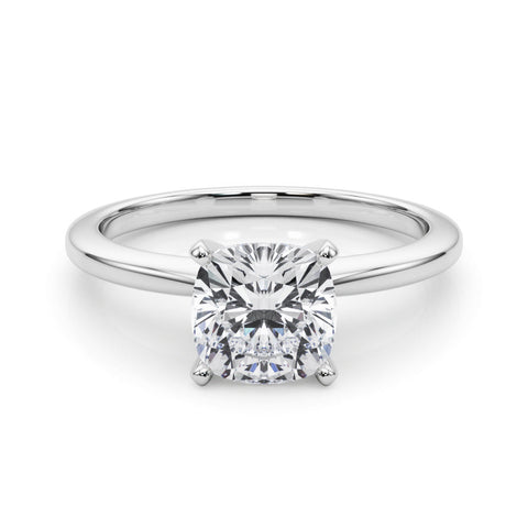 White gold Cushion Solitaire Engagement Ring with Classic Band and Four-Prong Setting