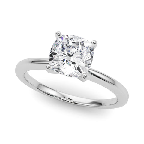 White gold Cushion Solitaire Engagement Ring with Classic Band and Four-Prong Setting