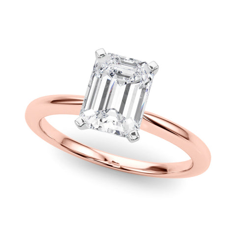 Rose gold Emerald Solitaire Engagement Ring with Classic Band and Four-Prong Setting