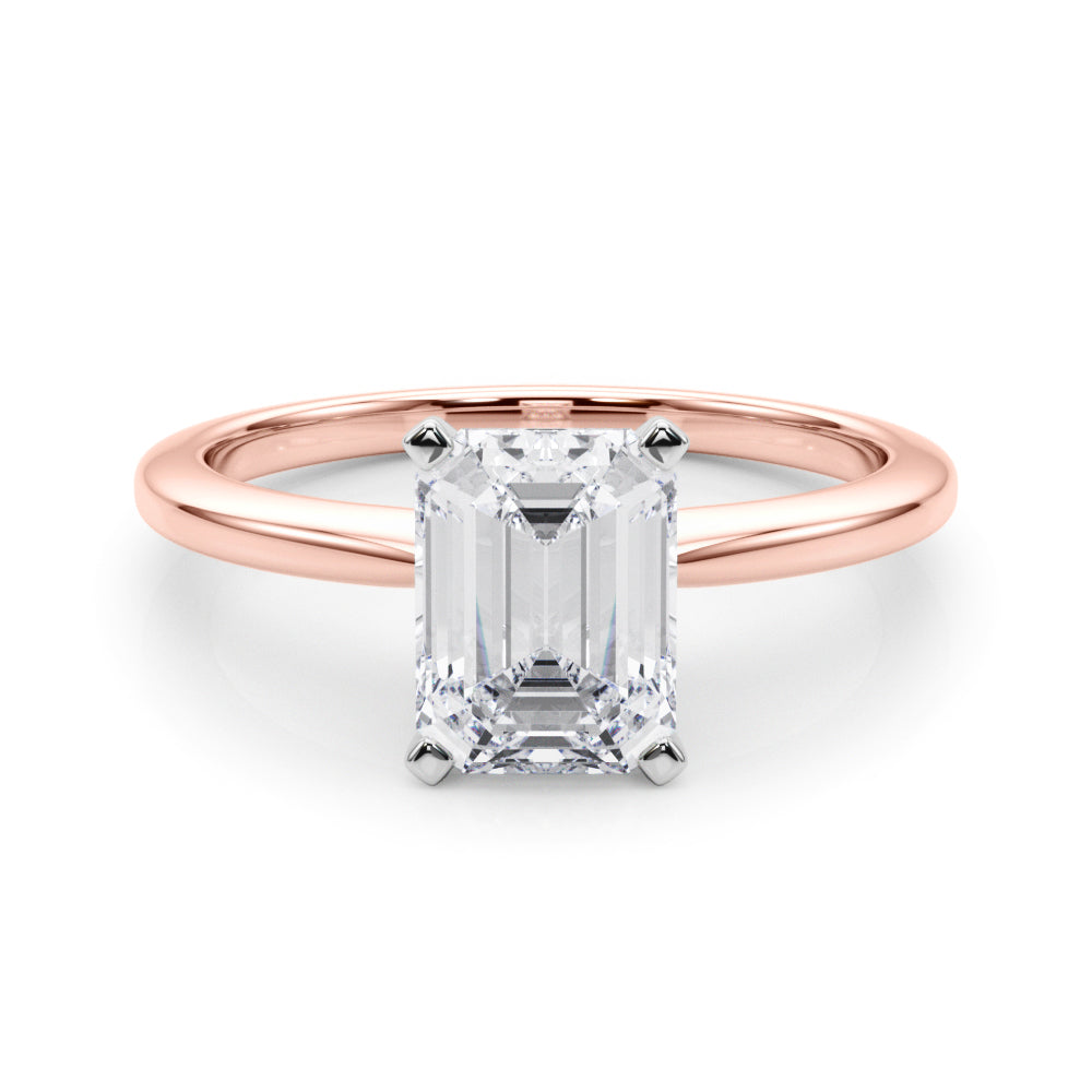 Rose gold Emerald Solitaire Engagement Ring with Classic Band and Four-Prong Setting
