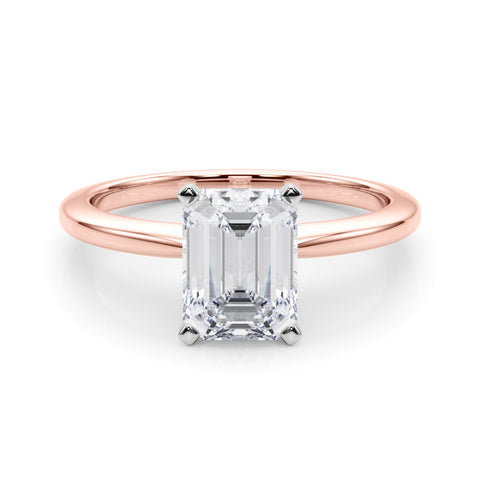 Rose gold Emerald Solitaire Engagement Ring with Classic Band and Four-Prong Setting
