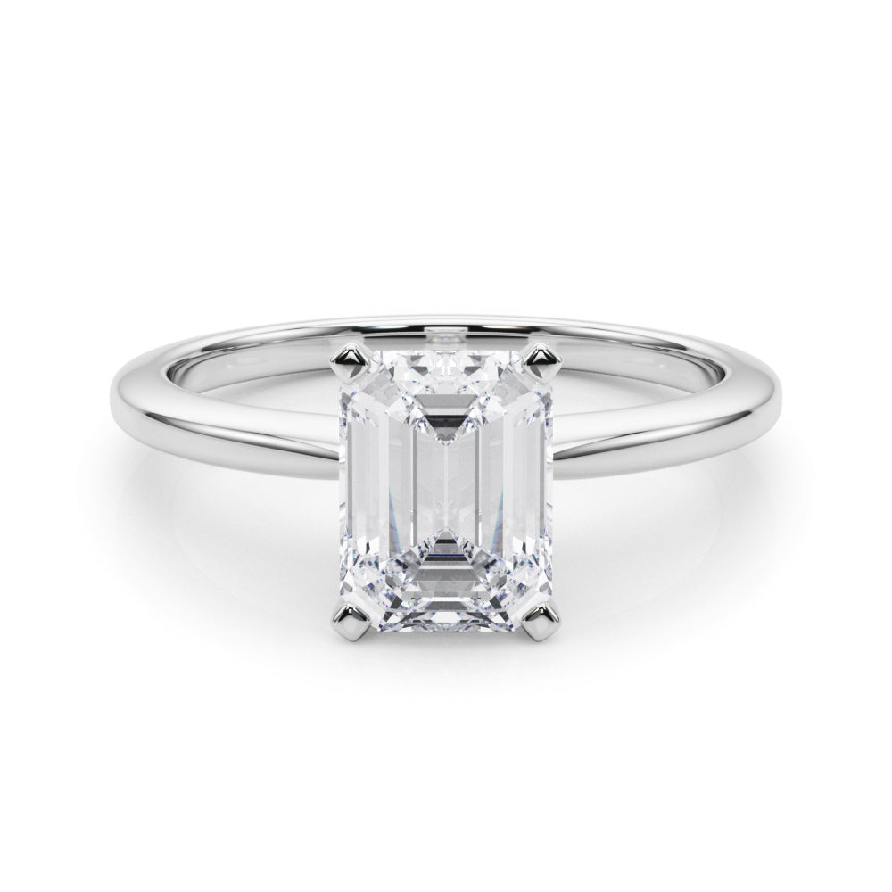 White gold Radiant Solitaire Engagement Ring with Classic Band and Four-Prong Setting