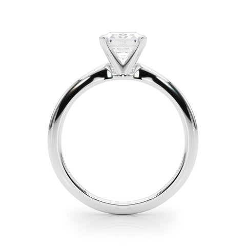 White gold Emerald Solitaire Engagement Ring with Classic Band and Four-Prong Setting