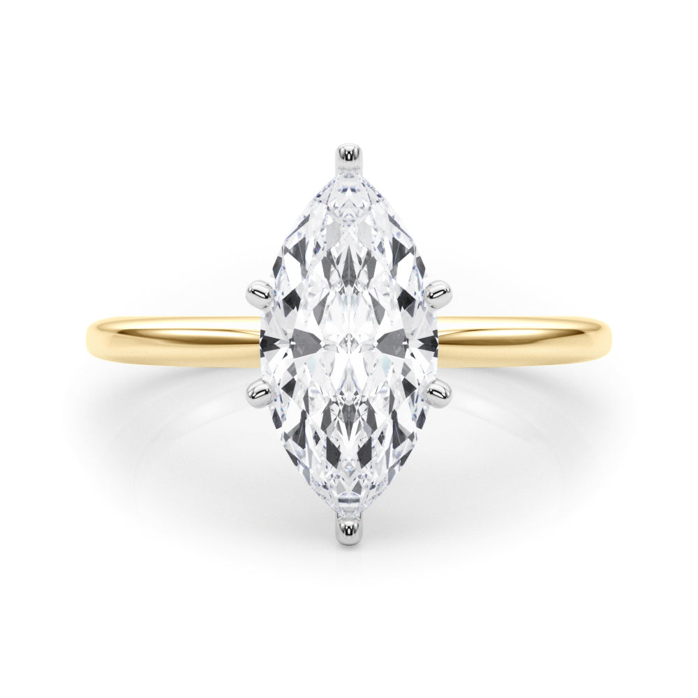 Yellow gold Marquise Solitaire Engagement Ring with Classic Band and Four-Prong Setting