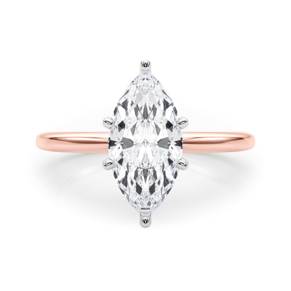 Rose gold Marquise Solitaire Engagement Ring with Classic Band and Four-Prong Setting