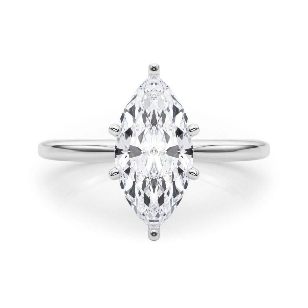 White gold Marquise Solitaire Engagement Ring with Classic Band and Four-Prong Setting