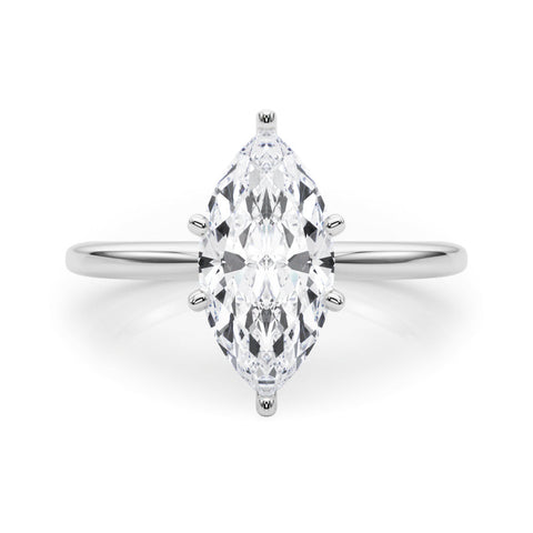Platinum Marquise Solitaire Engagement Ring with Classic Band and Four-Prong Setting
