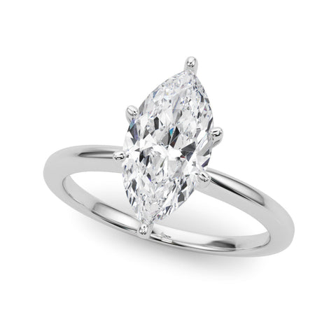 White gold Marquise Solitaire Engagement Ring with Classic Band and Four-Prong Setting