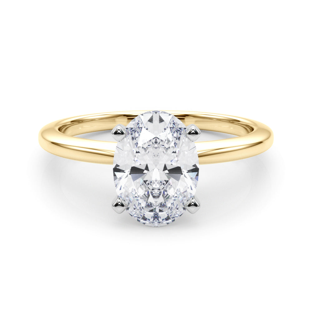 Yellow gold Oval Solitaire Engagement Ring with Classic Band and Four-Prong Setting