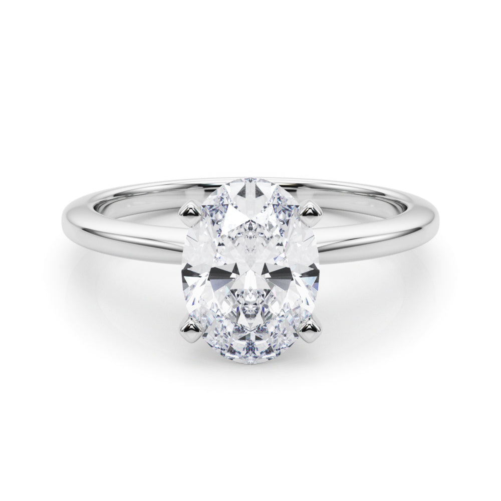 Platinum Oval Solitaire Engagement Ring with Classic Band and Four-Prong Setting