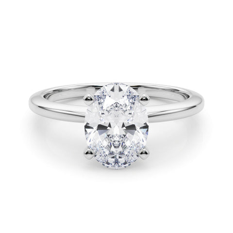 Silver Oval Solitaire Engagement Ring with Classic Band and Four-Prong Setting