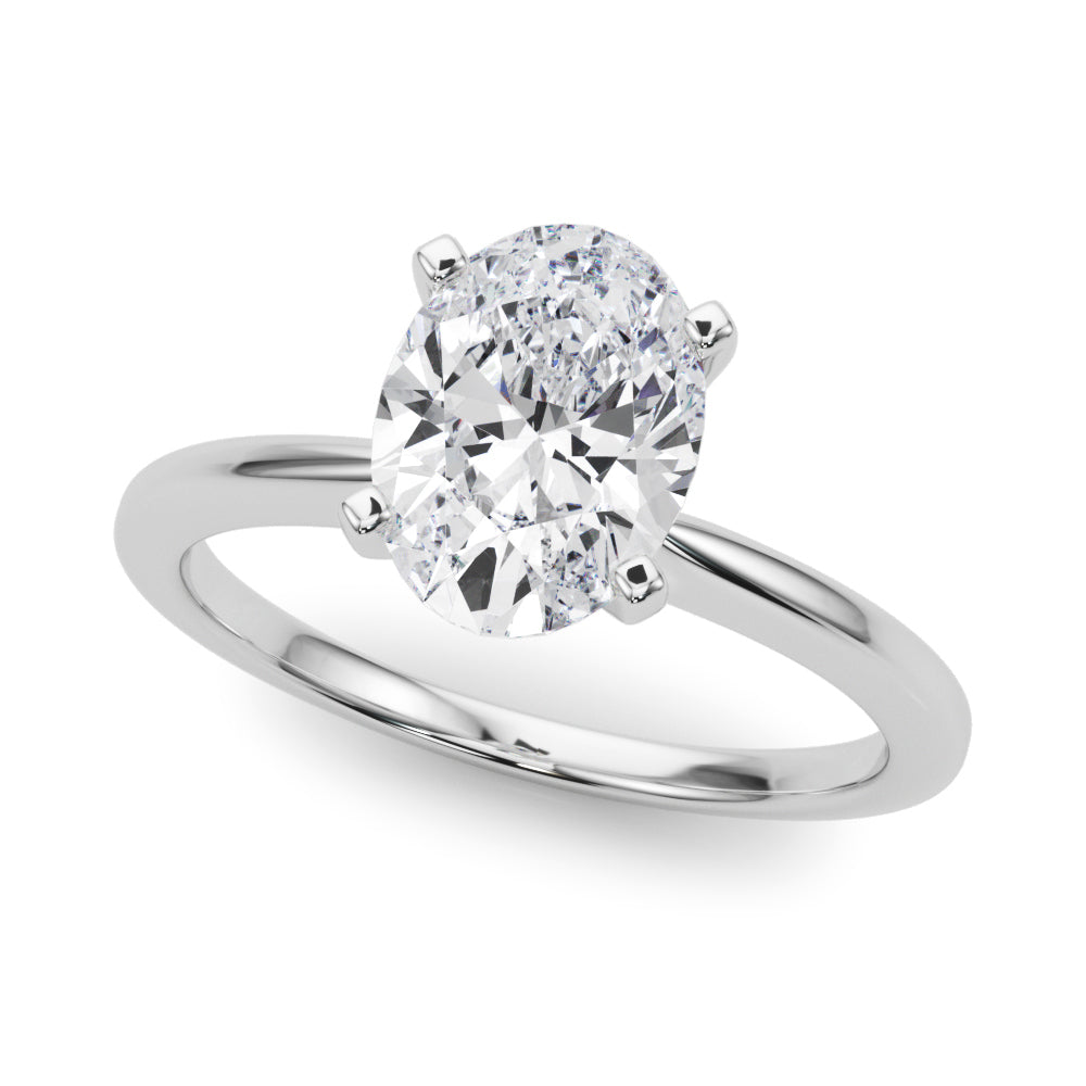 Silver Oval Solitaire Engagement Ring with Classic Band and Four-Prong Setting