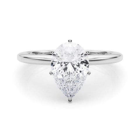 White gold Pear Solitaire Engagement Ring with Classic Band and Four-Prong Setting