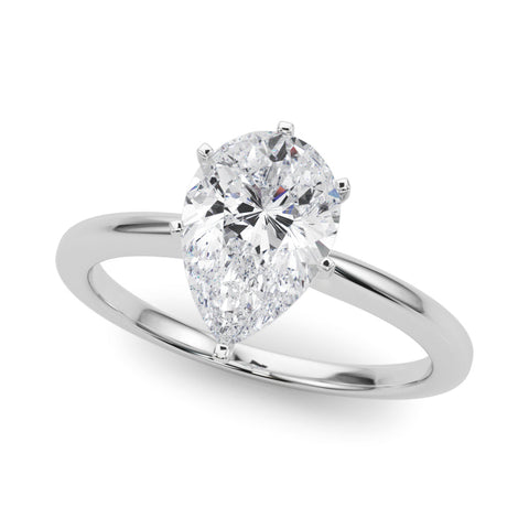 White gold Pear Solitaire Engagement Ring with Classic Band and Four-Prong Setting
