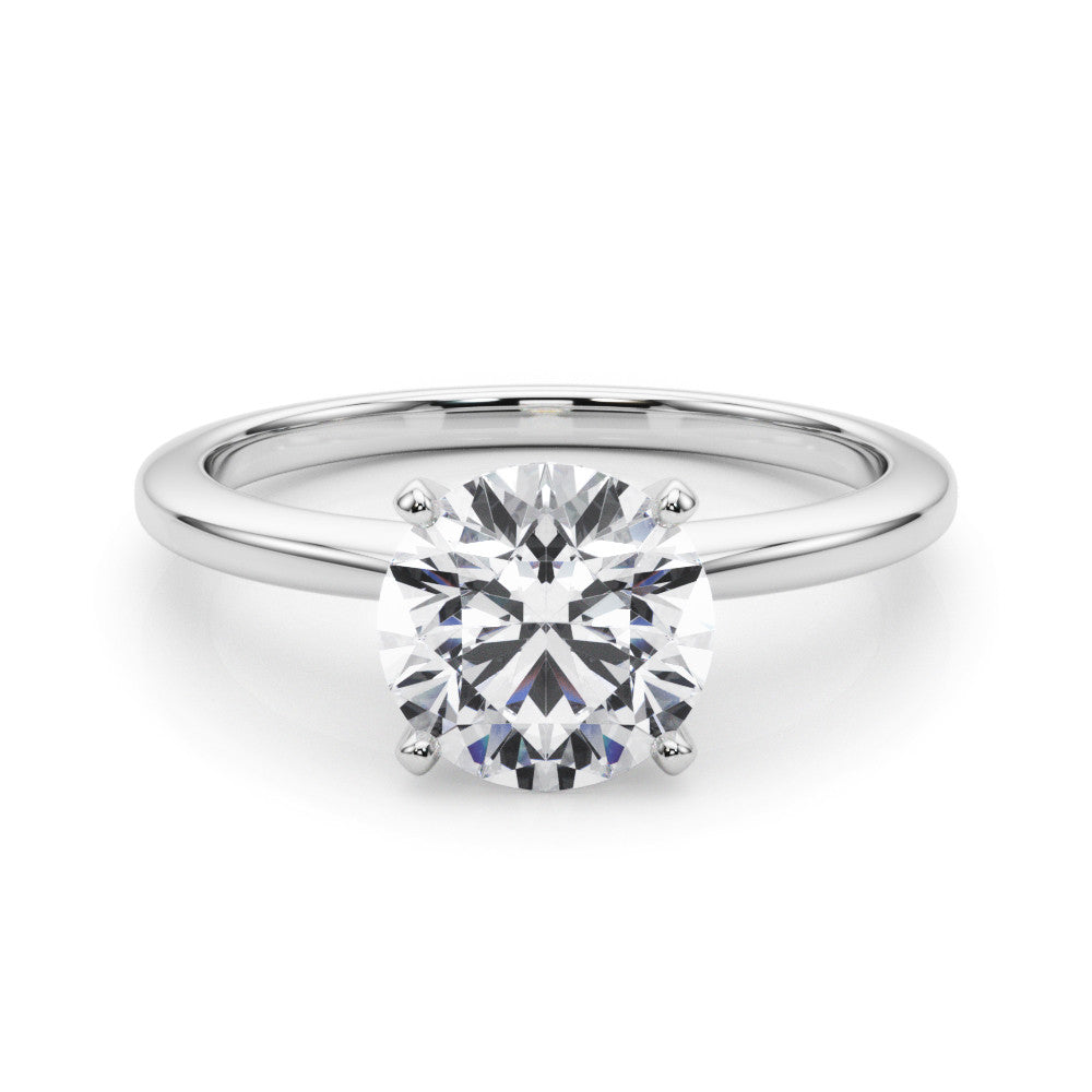 Silver Round Solitaire Engagement Ring with Classic Band and Four-Prong Setting