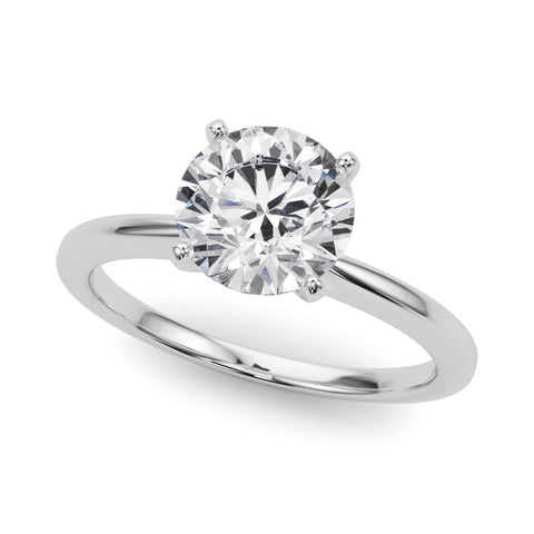 Silver Round Solitaire Engagement Ring with Classic Band and Four-Prong Setting